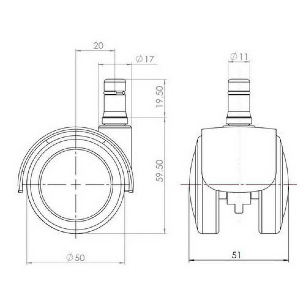 Numéro de l'image du produit 2: 5x roulettes pour sols durs hjh OFFICE ROLO FIX freinées par le siège 11mm / 50mm zouc moulé sous pression, (lot de 5)