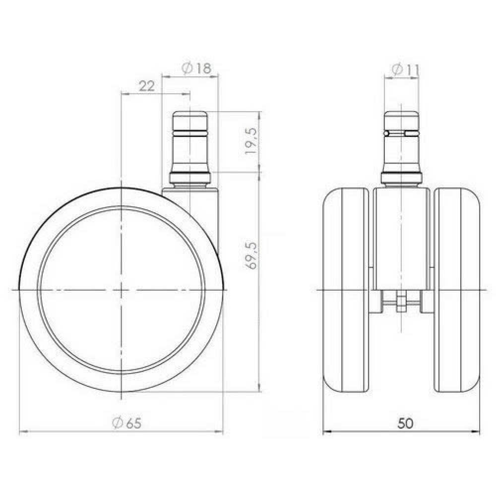 Numéro de l'image du produit 4: 5x roulettes sans frein hjh OFFICE ROLO FREE pour sols durs 11mm / 65mm, (lot de 5)