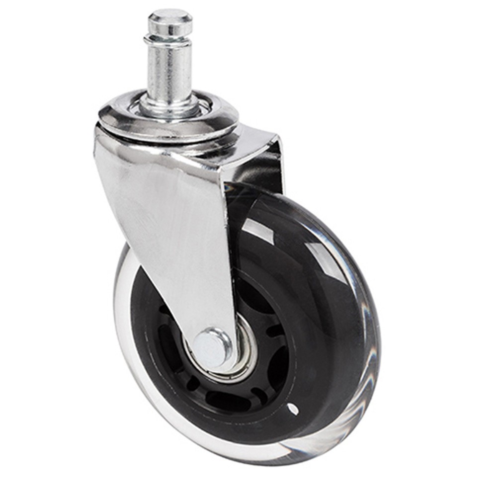 N° de l'image du produit 1 : 5 roulettes pour sols durs hjh OFFICE ROLO SKATE 11 mm / 75 mm roulettes de siège de bureau transparentes chromées (lot de 5)