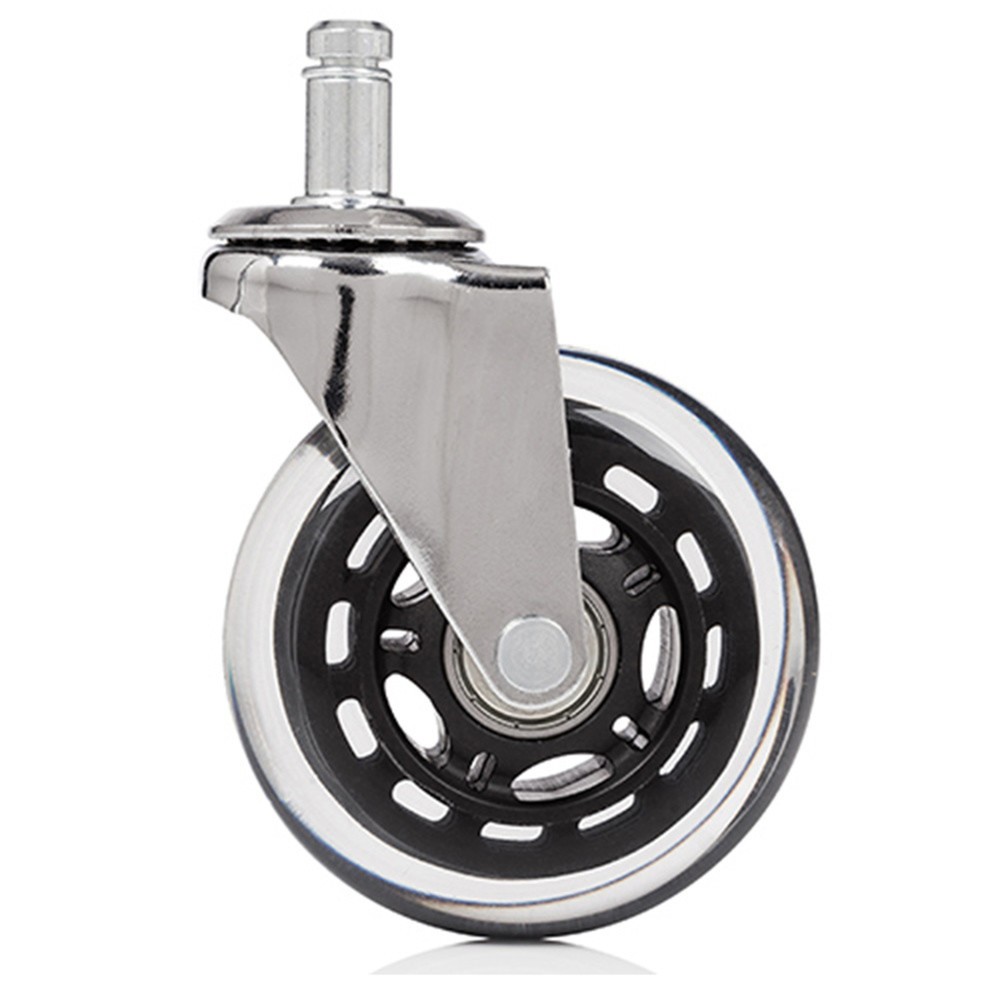 N° de l'image du produit 2 : 5 roulettes pour sols durs hjh OFFICE ROLO SKATE 11 mm / 75 mm roulettes de siège de bureau transparentes chromées (lot de 5)