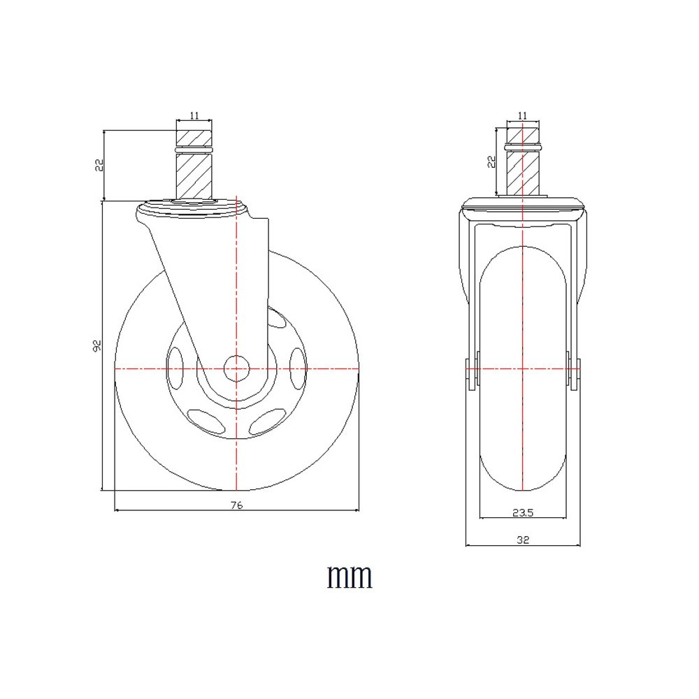 N° de l'image du produit 4 : 5 roulettes pour sols durs hjh OFFICE ROLO SKATE 11 mm / 75 mm roulettes de siège de bureau transparentes chromées (lot de 5)