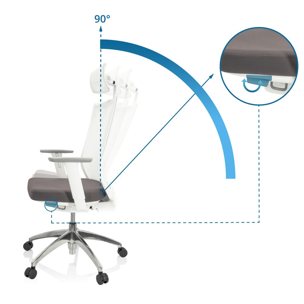 N° de l'image du produit 3 : Siège de bureau / siège pivotant hjh OFFICE ASPEN WHITE PRO maille transparente / assise tissu, gris