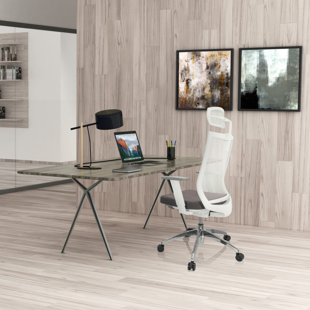 N° de l'image du produit 7 : Siège de bureau / siège pivotant hjh OFFICE ASPEN WHITE PRO maille transparente / assise tissu, gris