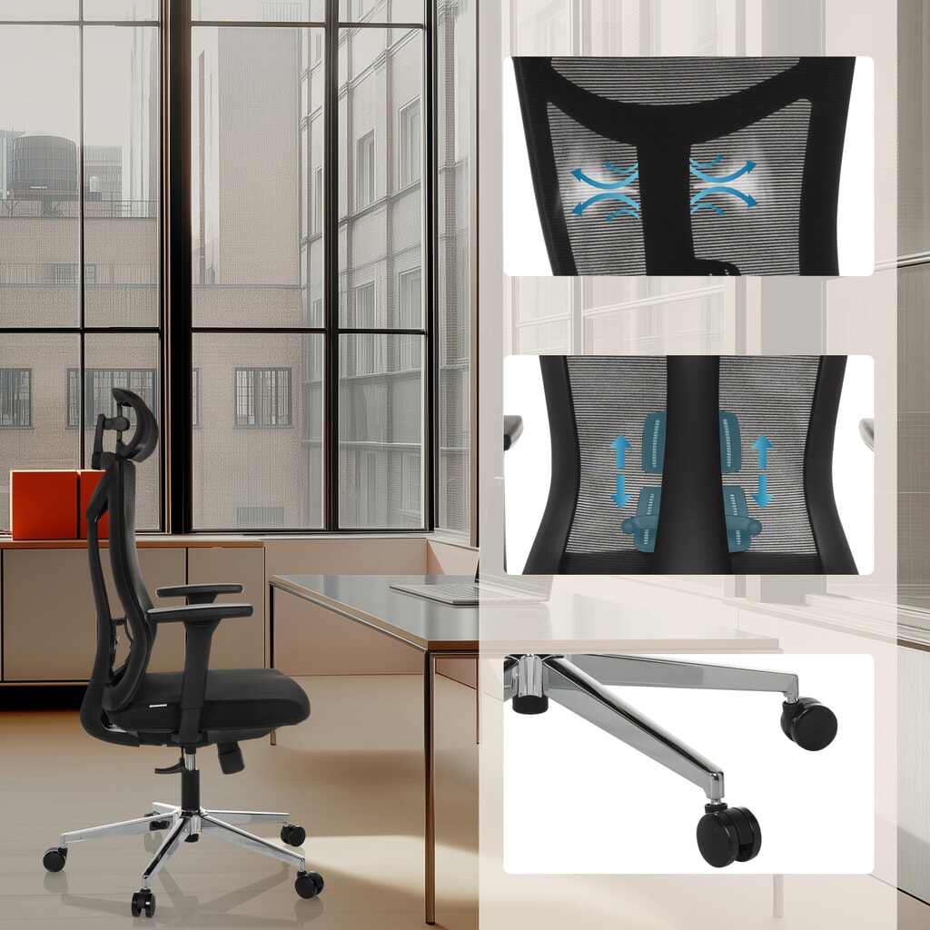 Chaise de bureau hjh OFFICE KAMIAK, mécanisme synchrone, capacité de charge 120 kg, noir N° de l'image du produit 4 : Chaise de bureau hjh OFFICE KAMIAK, mécanisme synchrone, capacité de charge 120 kg, noir