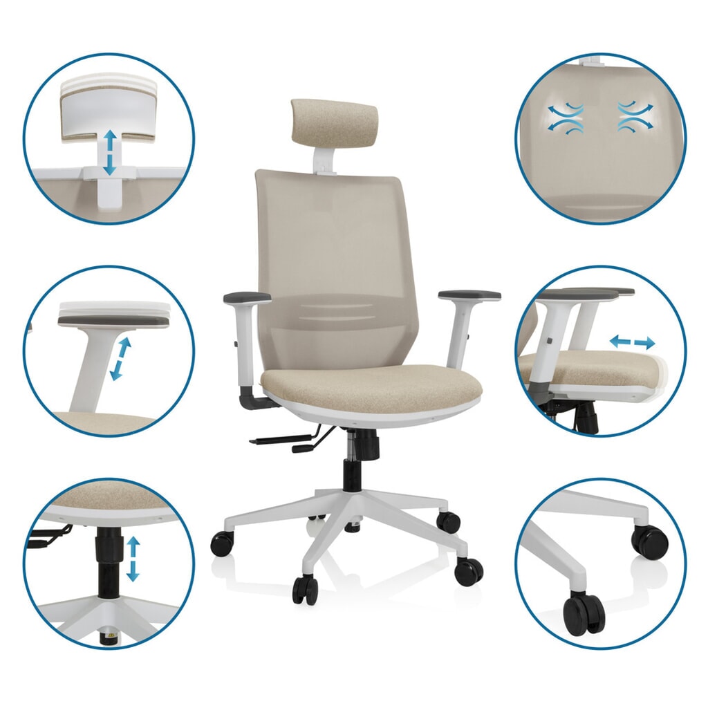 Siège de bureau / siège pivotant hjh OFFICE PROFONDO PRO W maille/tissu, beige N° de l'image du produit 3 : Siège de bureau / siège pivotant hjh OFFICE PROFONDO PRO W maille/tissu, beige