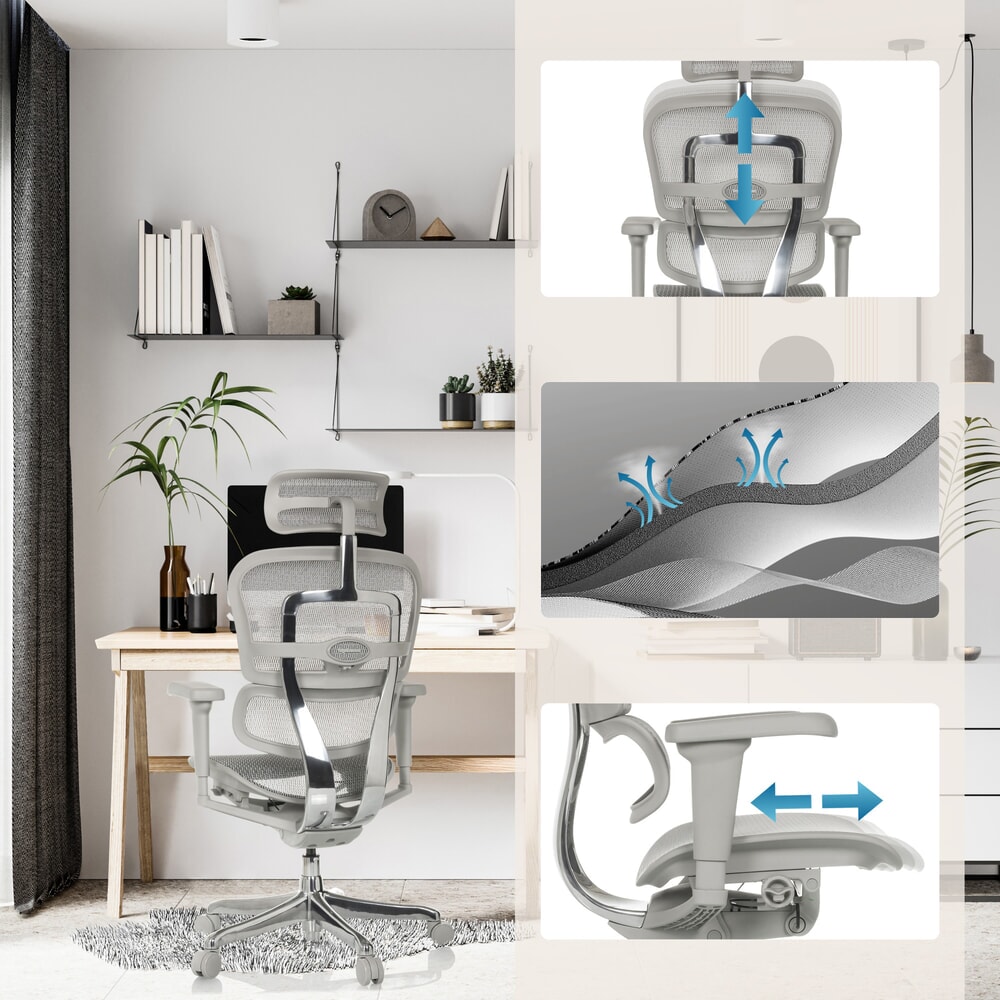 N° de l'image du produit 4 : Fauteuil de direction hjh OFFICE ERGOHUMAN ULTRA G GEN2, dossier en résille, capacité de charge 120 kg, coussin en tissu 460 - 580 mm, gris
