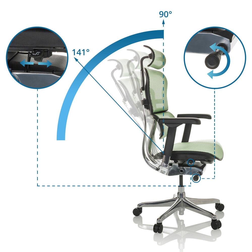 N° de l'image du produit 2 : Fauteuil de direction hjh OFFICE ERGOHUMAN GEN2, capacité de charge 150 kg, tissu résille, coussin en tissu 480 - 590 mm, vert