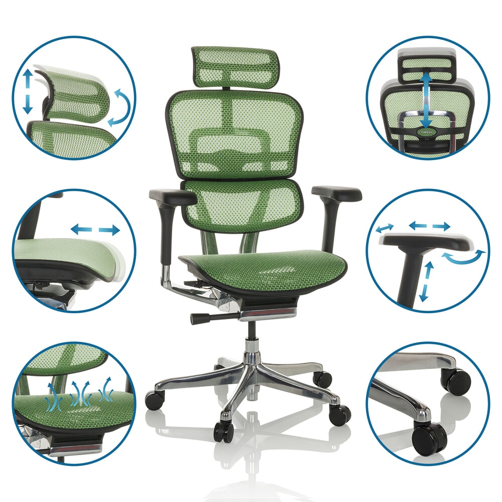 N° de l'image du produit 3 : Fauteuil de direction hjh OFFICE ERGOHUMAN GEN2, capacité de charge 150 kg, tissu résille, coussin en tissu 480 - 590 mm, vert