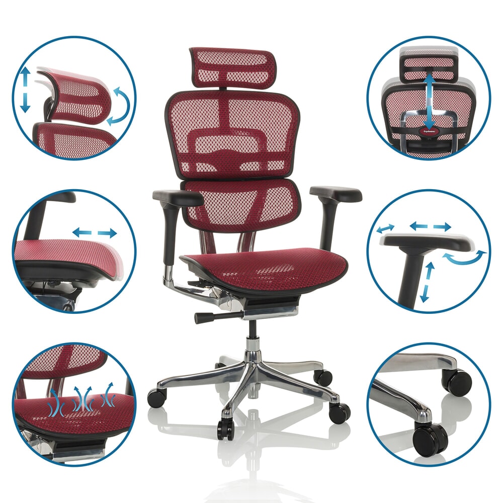 N° de l'image du produit 3 : Fauteuil de direction hjh OFFICE ERGOHUMAN GEN2, capacité de charge 150 kg, tissu résille, coussin en tissu 480 - 590 mm, rouge
