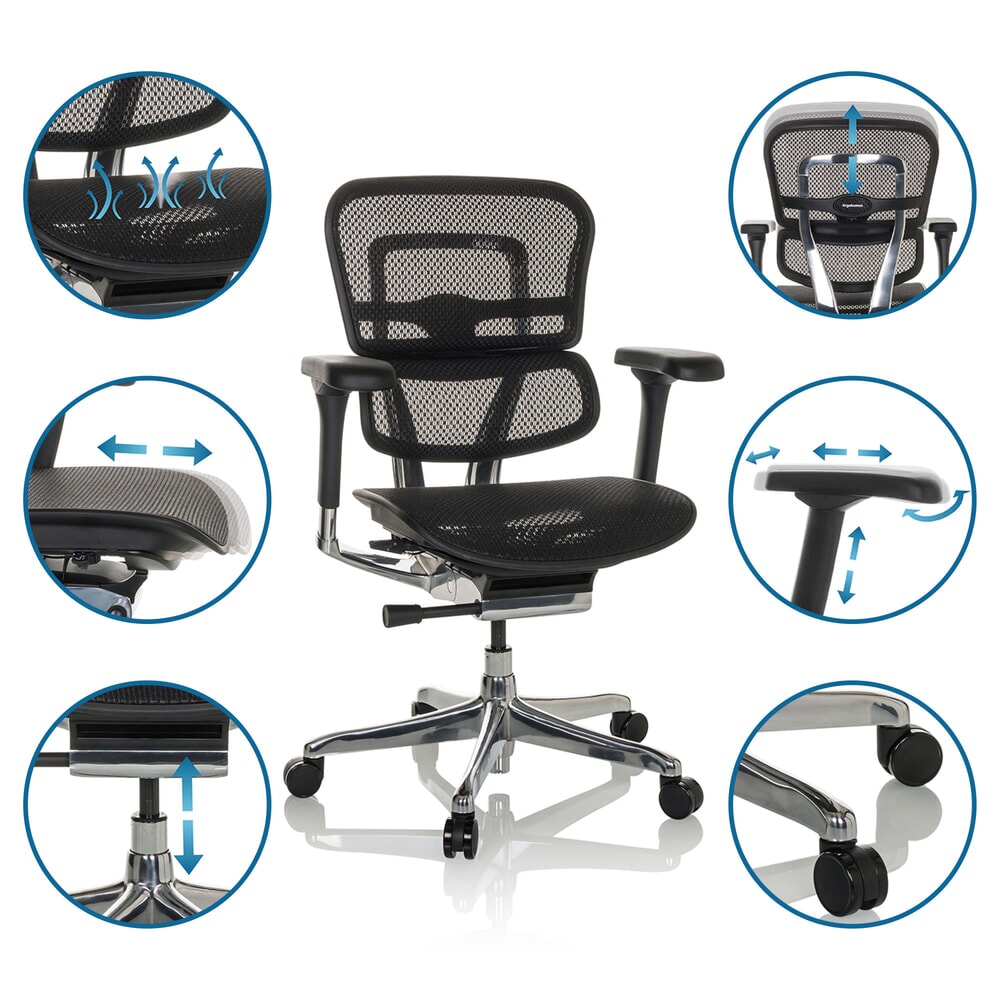 N° de l'image du produit 3 : Fauteuil de direction hjh OFFICE ERGOHUMAN BASE GEN2, capacité de charge 150 kg, tissu résille, coussin en tissu 470 - 580 mm, noir, sans appui-tête