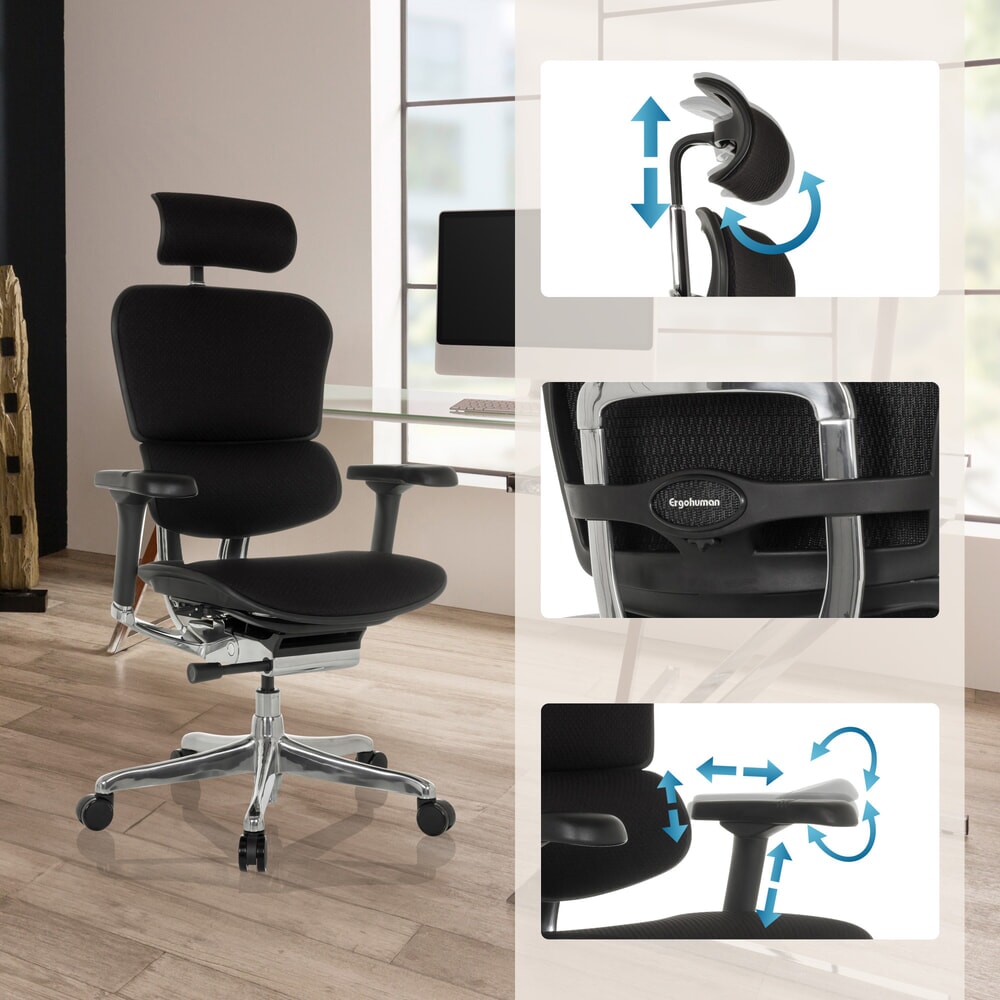 N° de l'image du produit 3 : Fauteuil de direction hjh OFFICE ERGOHUMAN GEN2, capacité de charge 150 kg, entièrement rembourré, coussin en tissu 450 - 560 mm, noir