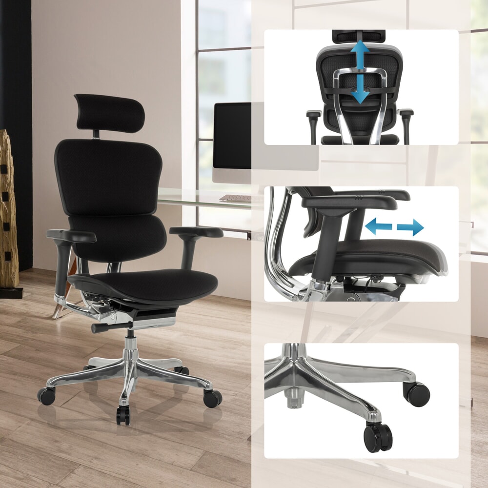 N° de l'image du produit 4 : Fauteuil de direction hjh OFFICE ERGOHUMAN GEN2, capacité de charge 150 kg, entièrement rembourré, coussin en tissu 450 - 560 mm, noir