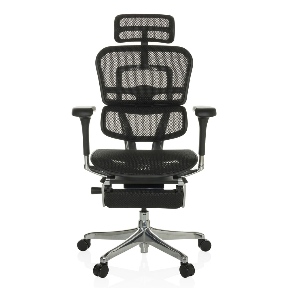 N° de l'image du produit 1 : Fauteuil de direction hjh OFFICE ERGOHUMAN PLUS LEGPRO GEN2, capacité de charge 150 kg, avec repose-jambes, tissu résille, coussin en tissu 480 - 580 mm, noir