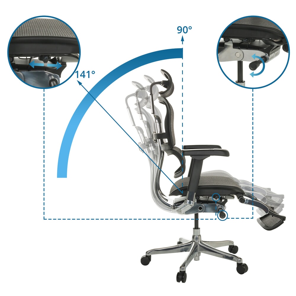 N° de l'image du produit 2 : Fauteuil de direction hjh OFFICE ERGOHUMAN PLUS LEGPRO GEN2, capacité de charge 150 kg, avec repose-jambes, tissu résille, coussin en tissu 480 - 580 mm, noir