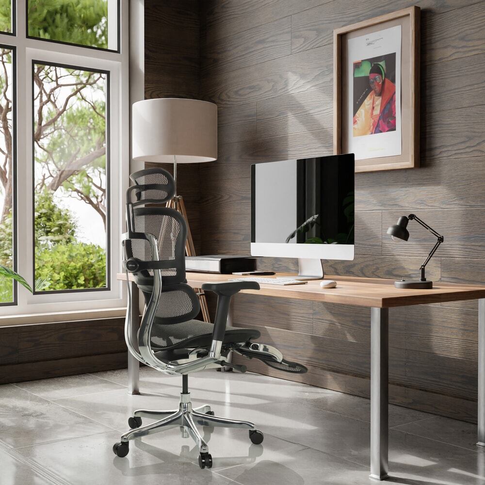 N° de l'image du produit 4 : Fauteuil de direction hjh OFFICE ERGOHUMAN PLUS LEGPRO GEN2, capacité de charge 150 kg, avec repose-jambes, tissu résille, coussin en tissu 480 - 580 mm, noir