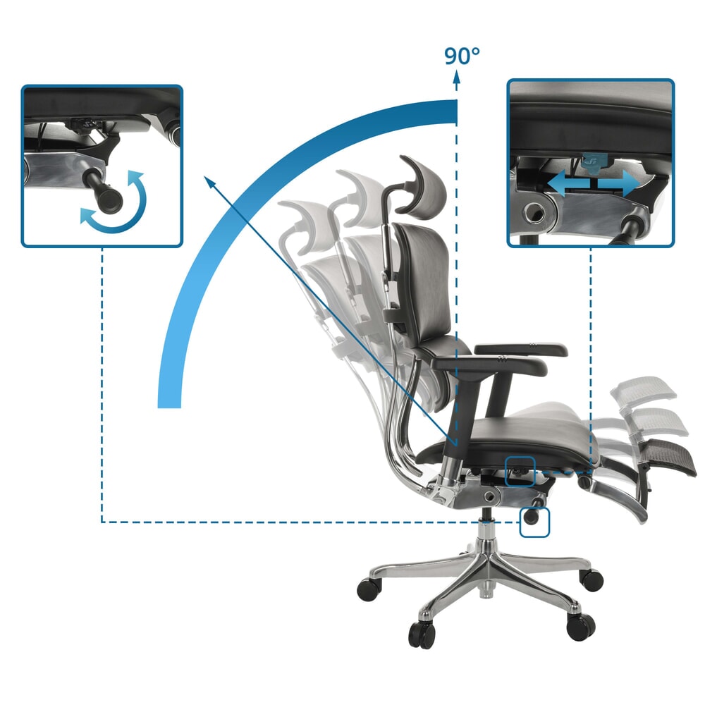 N° de l'image du produit 2 : Fauteuil de direction hjh OFFICE ERGOHUMAN PLUS LEGPRO GEN2, capacité de charge 150 kg, avec repose-jambes, cuir, coussin en tissu 450-560 mm, noir