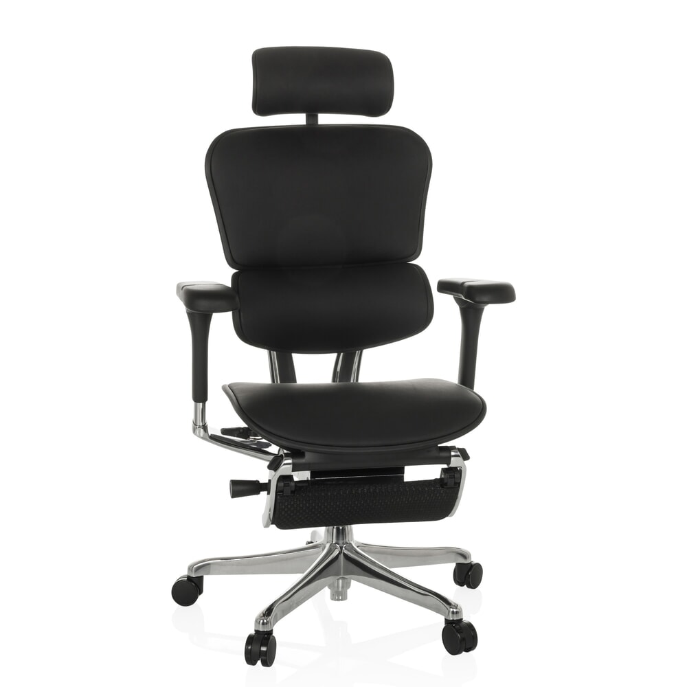 N° de l'image du produit 6 : Fauteuil de direction hjh OFFICE ERGOHUMAN PLUS LEGPRO GEN2, capacité de charge 150 kg, avec repose-jambes, cuir, coussin en tissu 450-560 mm, noir