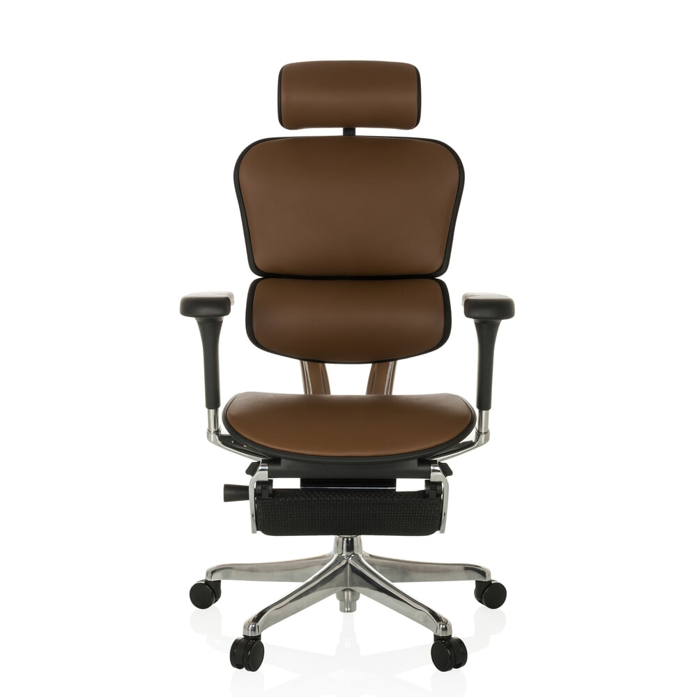 N° de l'image du produit 1 : Fauteuil de direction hjh OFFICE ERGOHUMAN PLUS LEGPRO GEN2, capacité de charge 150 kg, avec repose-jambes, cuir, coussin en tissu 450-560 mm, marron