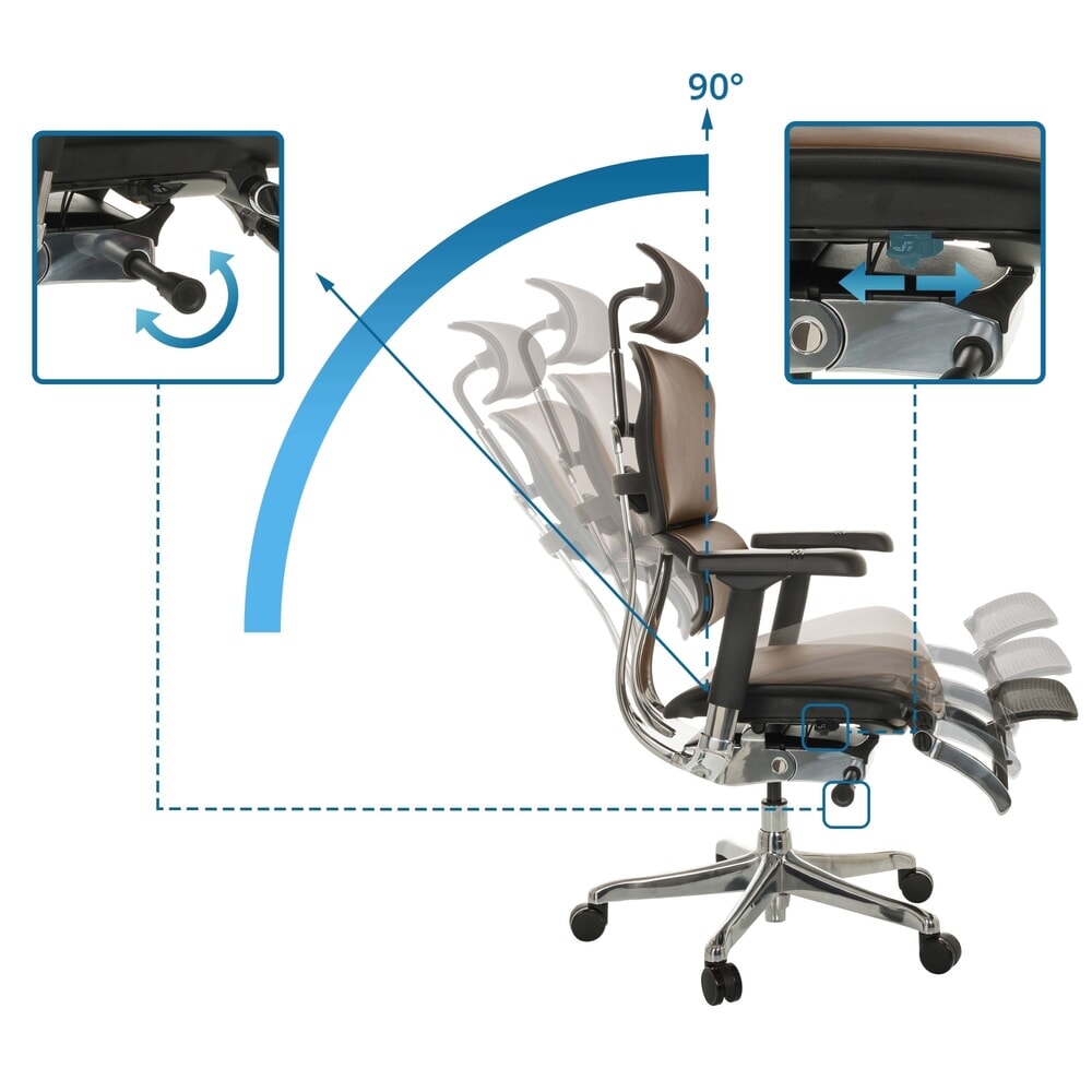 N° de l'image du produit 2 : Fauteuil de direction hjh OFFICE ERGOHUMAN PLUS LEGPRO GEN2, capacité de charge 150 kg, avec repose-jambes, cuir, coussin en tissu 450-560 mm, marron