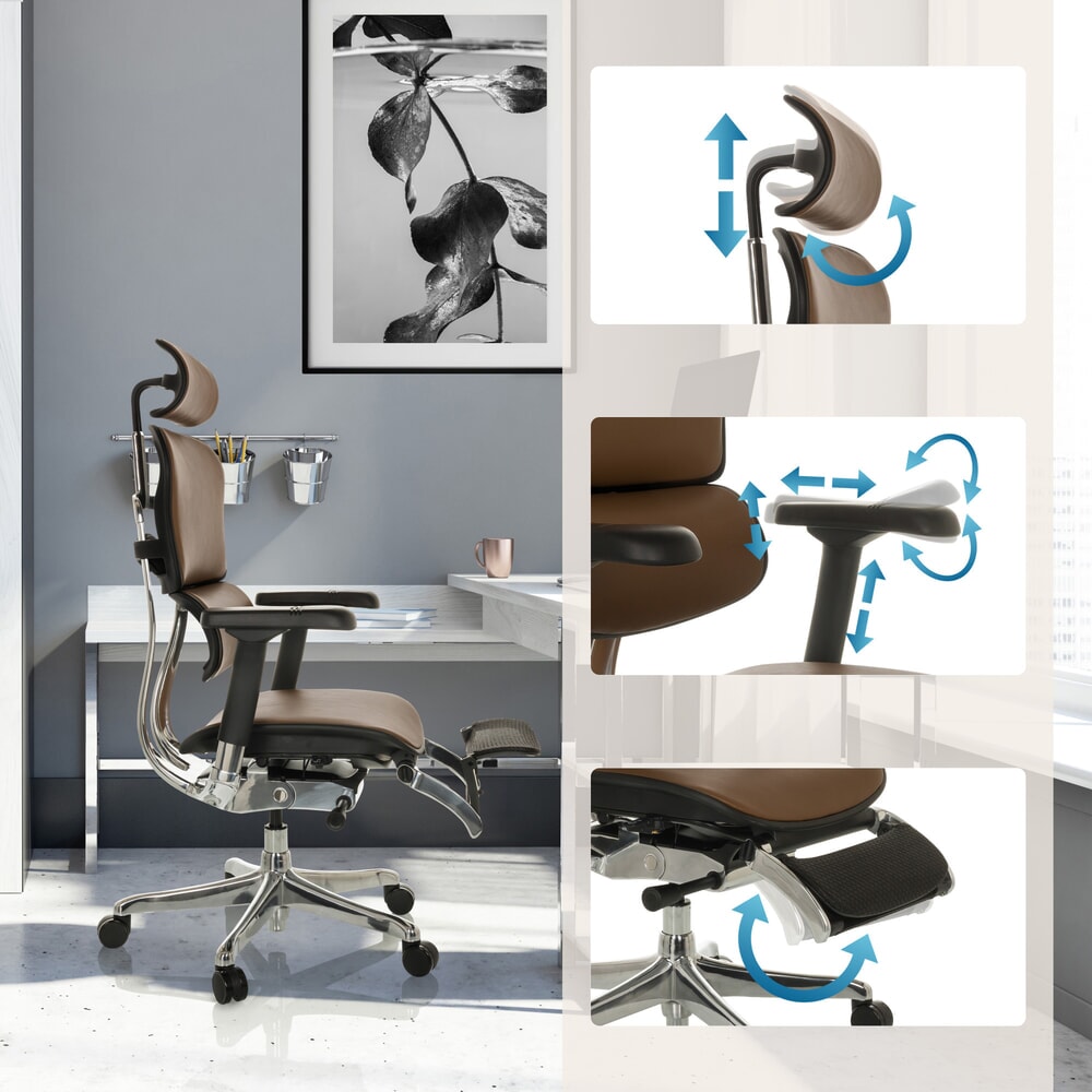 N° de l'image du produit 3 : Fauteuil de direction hjh OFFICE ERGOHUMAN PLUS LEGPRO GEN2, capacité de charge 150 kg, avec repose-jambes, cuir, coussin en tissu 450-560 mm, marron