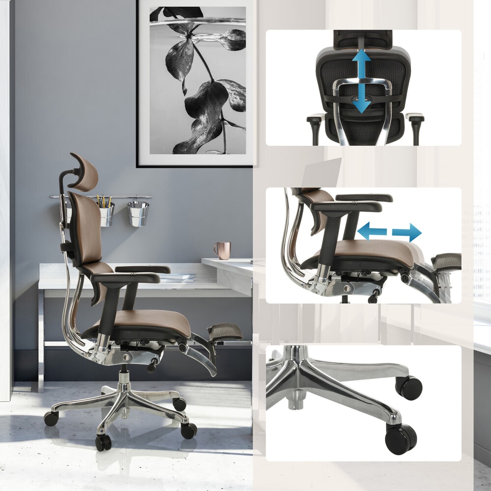 N° de l'image du produit 4 : Fauteuil de direction hjh OFFICE ERGOHUMAN PLUS LEGPRO GEN2, capacité de charge 150 kg, avec repose-jambes, cuir, coussin en tissu 450-560 mm, marron