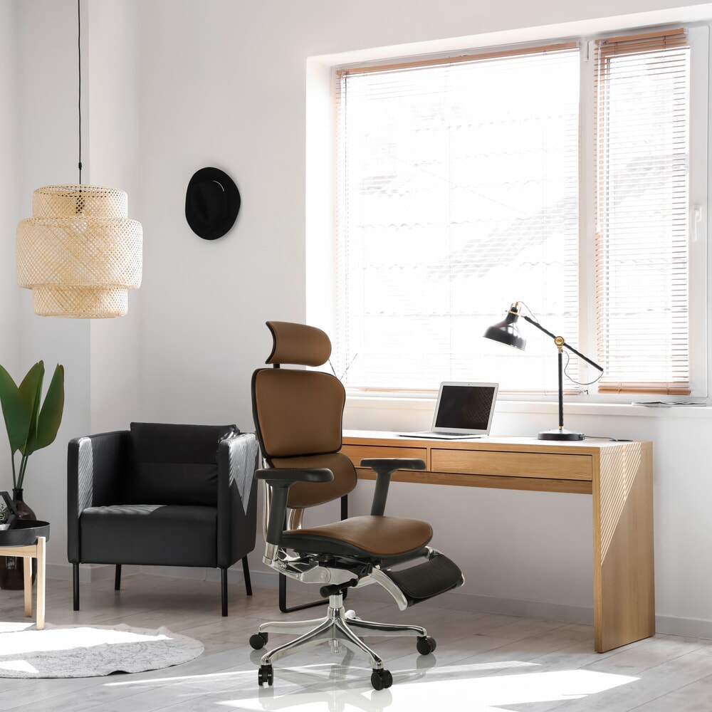 N° de l'image du produit 5 : Fauteuil de direction hjh OFFICE ERGOHUMAN PLUS LEGPRO GEN2, capacité de charge 150 kg, avec repose-jambes, cuir, coussin en tissu 450-560 mm, marron