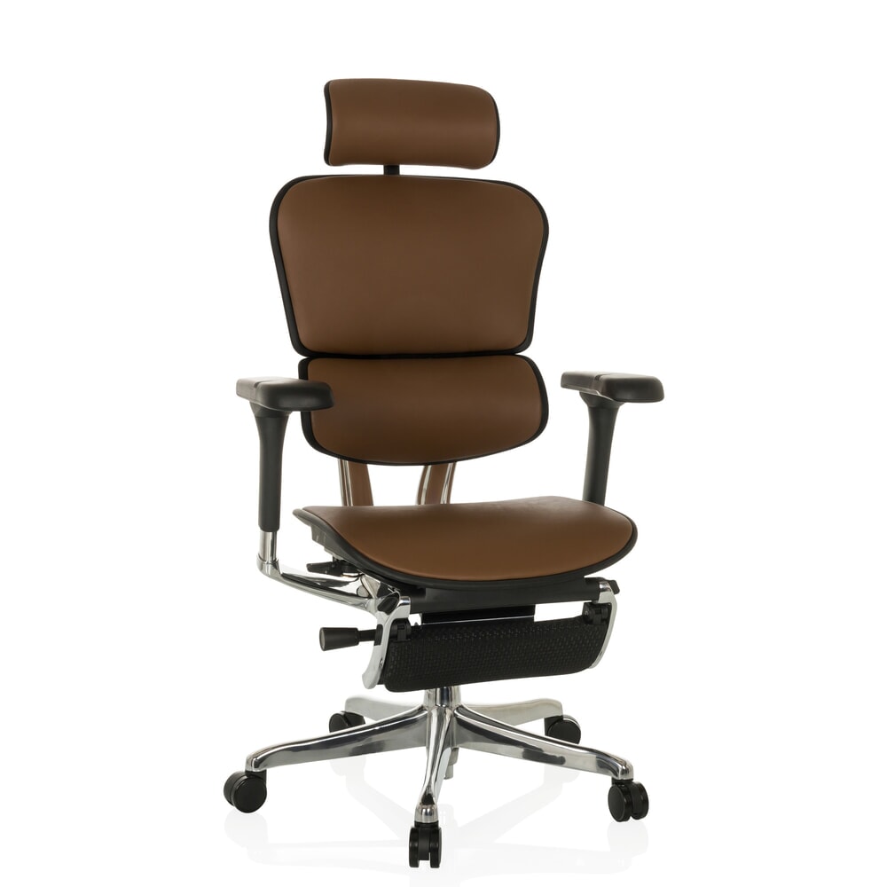 N° de l'image du produit 6 : Fauteuil de direction hjh OFFICE ERGOHUMAN PLUS LEGPRO GEN2, capacité de charge 150 kg, avec repose-jambes, cuir, coussin en tissu 450-560 mm, marron