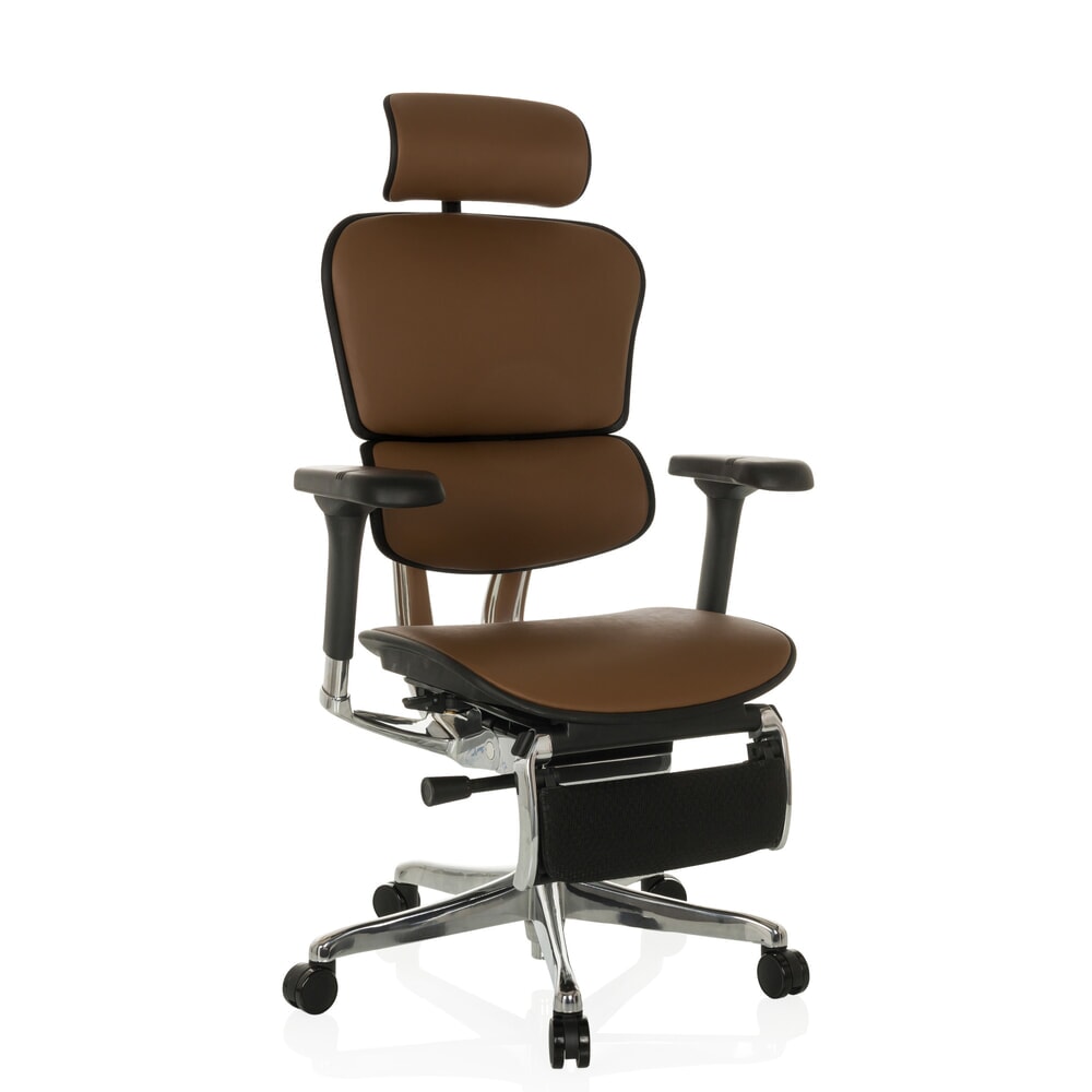N° de l'image du produit 7 : Fauteuil de direction hjh OFFICE ERGOHUMAN PLUS LEGPRO GEN2, capacité de charge 150 kg, avec repose-jambes, cuir, coussin en tissu 450-560 mm, marron