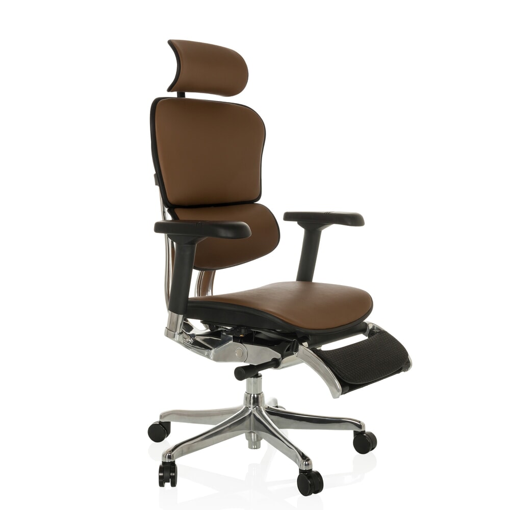 N° de l'image du produit 8 : Fauteuil de direction hjh OFFICE ERGOHUMAN PLUS LEGPRO GEN2, capacité de charge 150 kg, avec repose-jambes, cuir, coussin en tissu 450-560 mm, marron