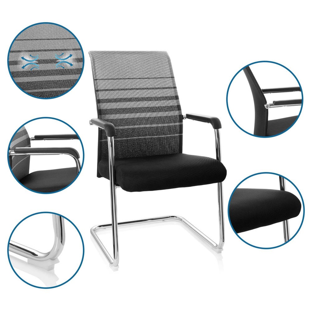 N° de l'image du produit 2 : Chaise de réunion / chaise-visiteur hjh OFFICE / FALCONE V tissu, noir/gris