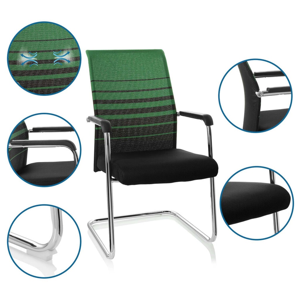 Chaise de réunion / chaise-visiteur hjh OFFICE / FALCONE V tissu, noir/vert N° de l'image du produit 4 : Chaise de réunion / chaise-visiteur hjh OFFICE / FALCONE V tissu, noir/vert
