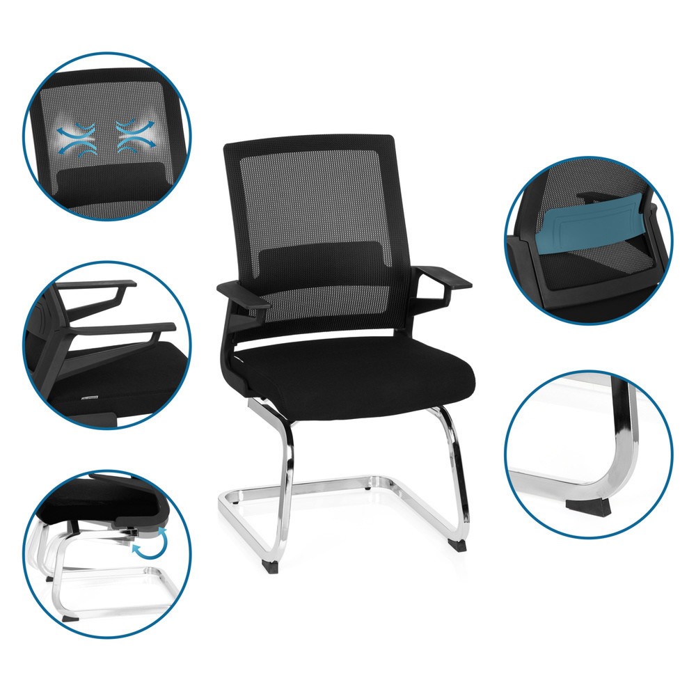 Numéro de l'image du produit 2: Chaise de conférence / fauteuil suspendu hjh OFFICE INVENTOR V tissu, noir