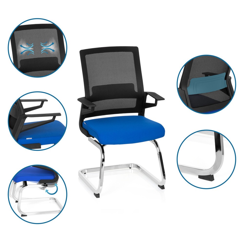 Numéro de l'image du produit 3: Chaise de conférence / fauteuil suspendu hjh OFFICE INVENTOR V tissu, noir / bleu