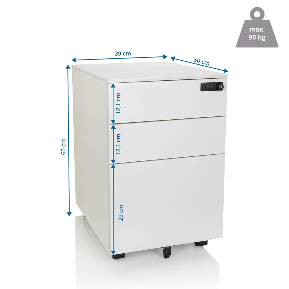 Numéro de l'image du produit 5: Caisson à roulettes hjh OFFICE COLOR OS I métal blanc avec serrure à combinaison