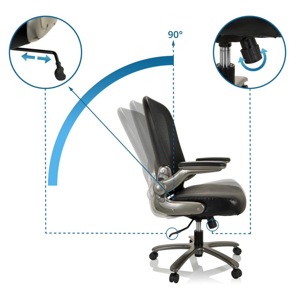 N° de l'image du produit 2 : Chaise pour charges lourdes / chaise de bureau hjh OFFICE INSTRUCTOR T I Titan XXL maille / cuir, noir