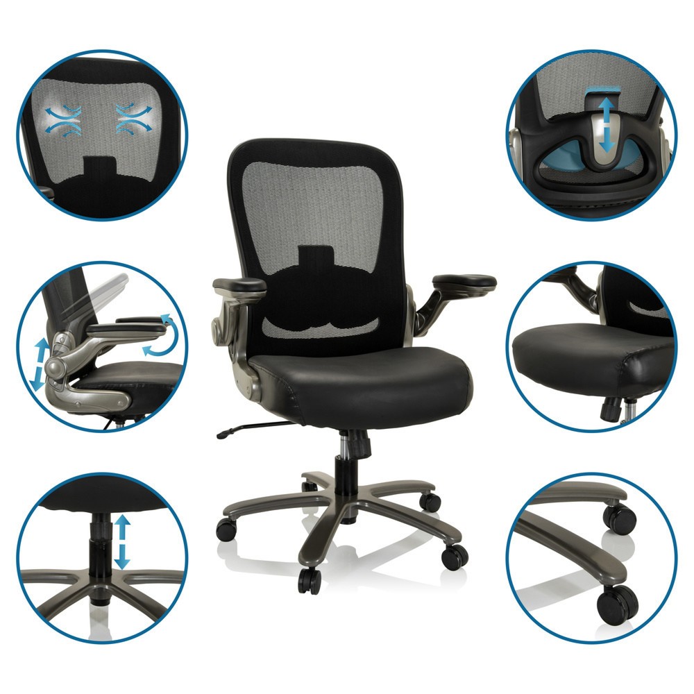 N° de l'image du produit 3 : Chaise pour charges lourdes / chaise de bureau hjh OFFICE INSTRUCTOR T I Titan XXL maille / cuir, noir