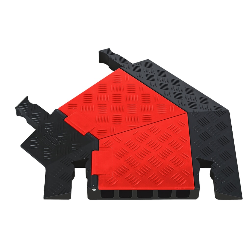 Illustration du produit: Justrite® Passage pour câbles Guard Dog®, coude à 45° à gauche, 5 canaux, Lxl 620 x 500 mm, noir/orange