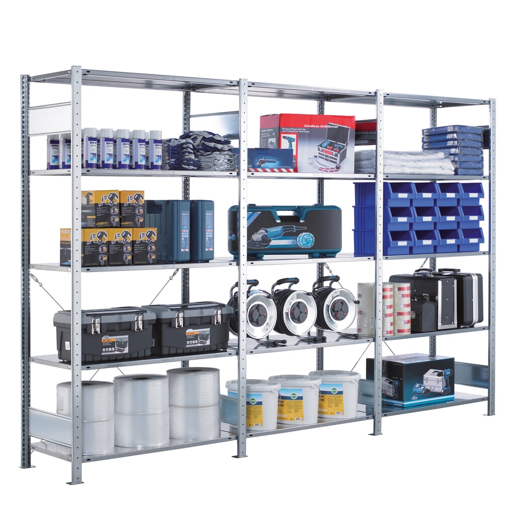 N° de l'image du produit 2 : SCHULTE Rayonnage à tablettes galvanisé en kit complet, avec 15 tablettes en tôle d’acier, charge par tablette 150 kg, HxlxP 2 000 x 3 072 x 536 mm