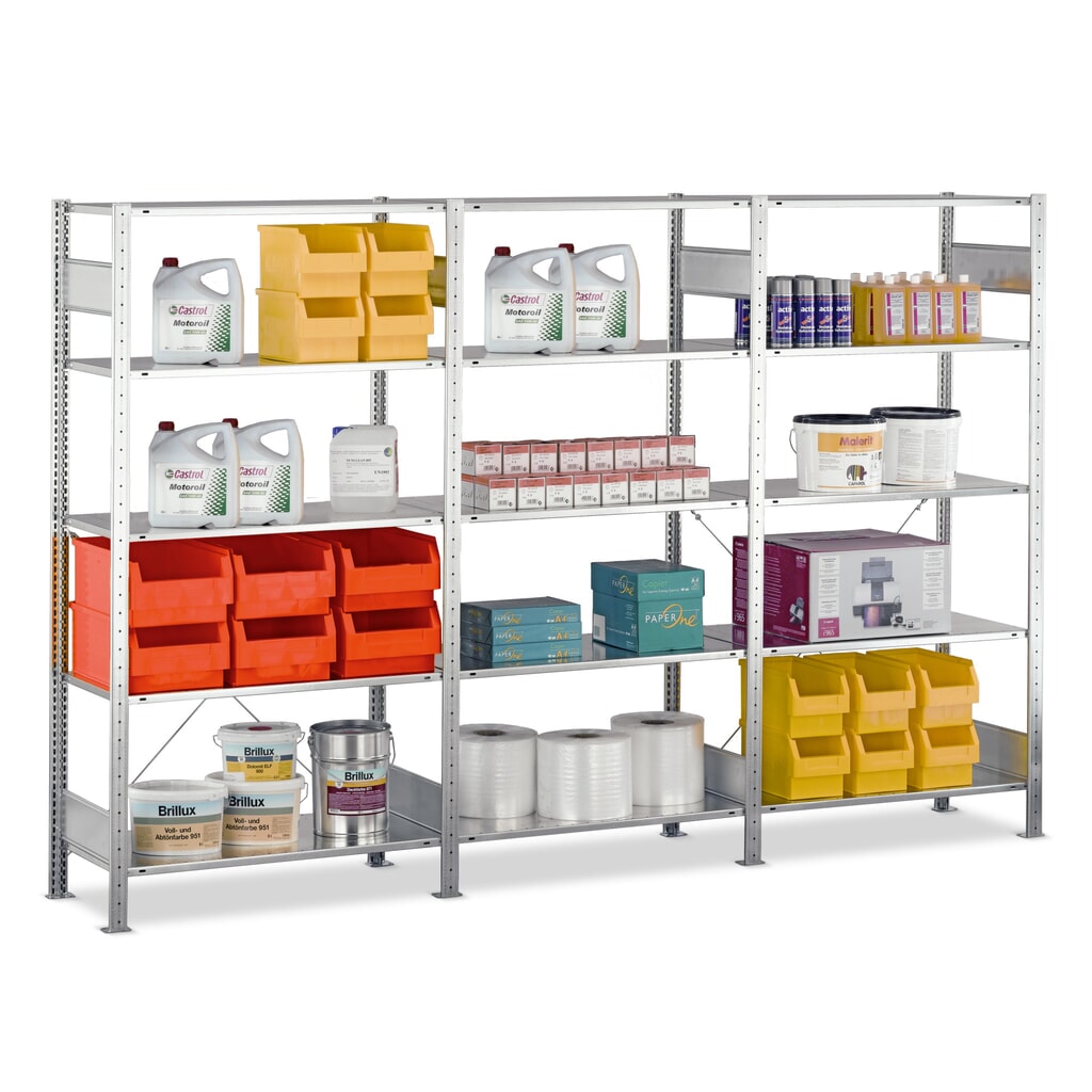 SCHULTE Rayonnage à tablettes galvanisé en kit complet, avec 15 tablettes en tôle d’acier, charge par tablette 150 kg, HxlxP 2 000 x 3 072 x 336 mm Illustration du produit: SCHULTE Rayonnage à tablettes galvanisé en kit complet, avec 15 tablettes en tôle d’acier, charge par tablette 150 kg, HxlxP 2 000 x 3 072 x 336 mm