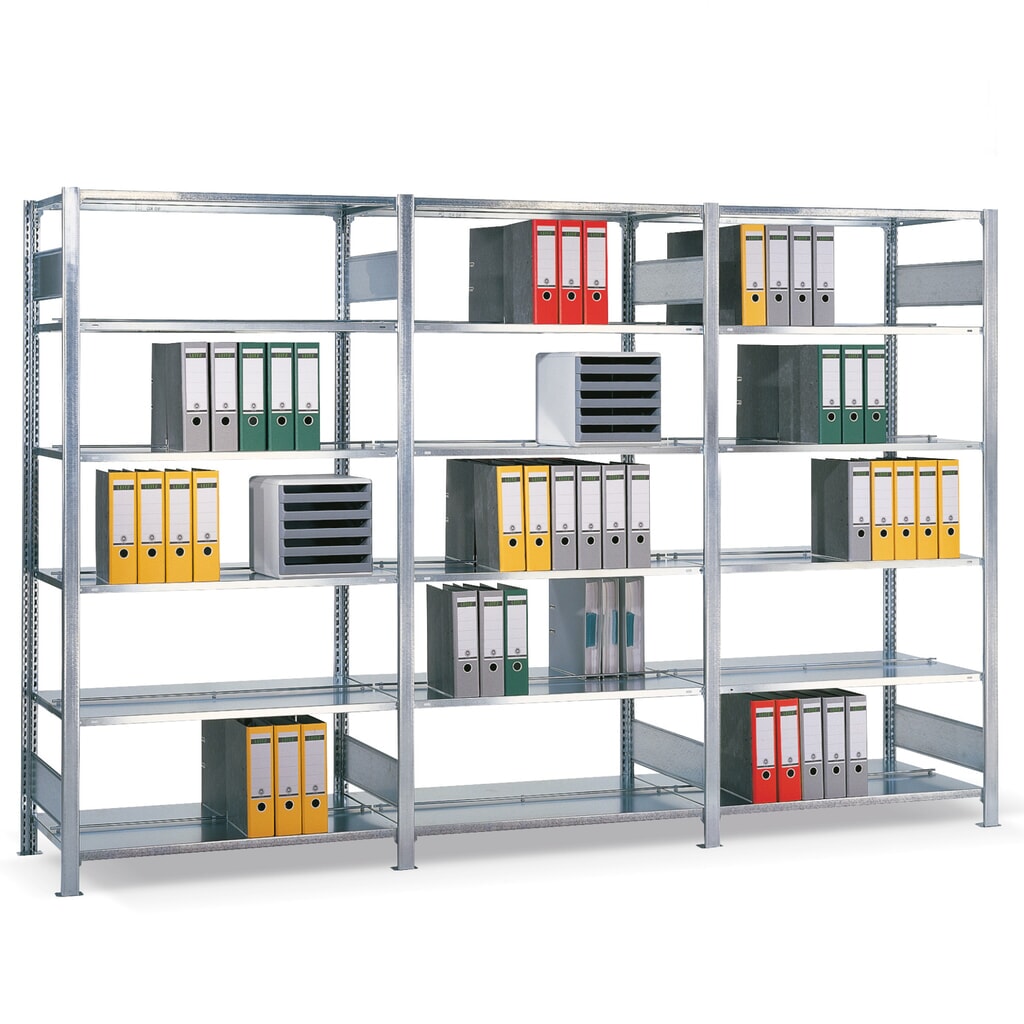 Illustration du produit: Rayonnage de bureau SCHULTE travée auxiliaire, utilisable des deux côtés, sans butées centrales, CT 150 kg, HxlxP 2 500 x 750 x 600 mm