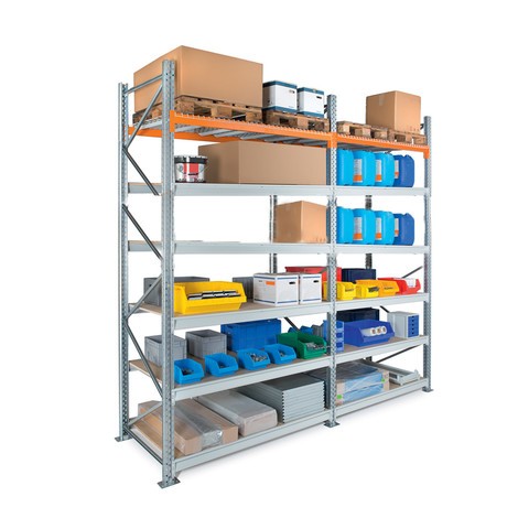 N° de l'image du produit 8 : Kit complet de rayonnage hybride ManOrga, rayonnage grande portée et à palettes, HxlxP 3&nbsp;000 x 5&nbsp;475 x 1&nbsp;100&nbsp;mm