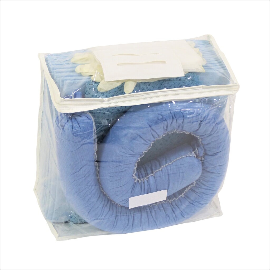 Illustration du produit: Kit d'urgence dans un sac en PVC, huile, capacité d'absorption 20 l, bleu