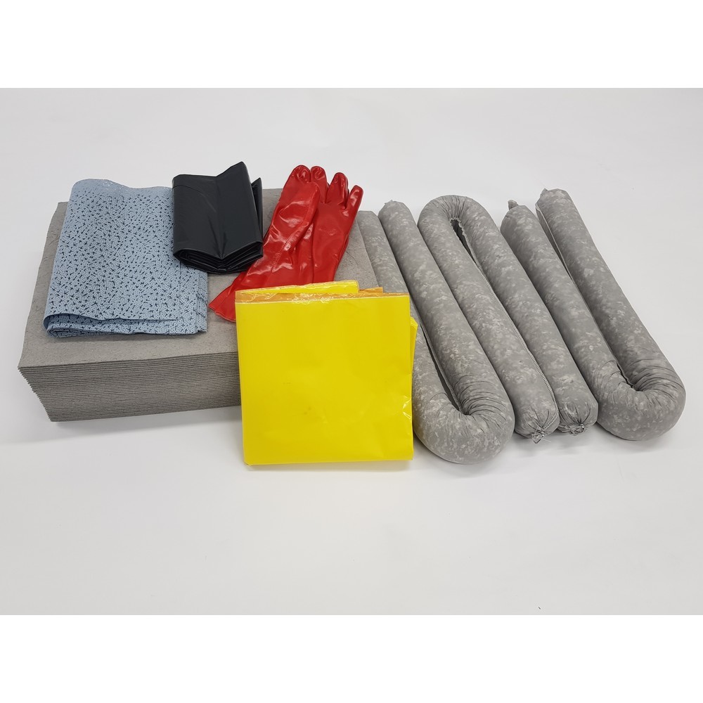 Numéro de l'image du produit 2: Kit d'urgence dans un sac en PVC, protection de canalisations jetable incluse, universel, capacité d'absorption 50 l