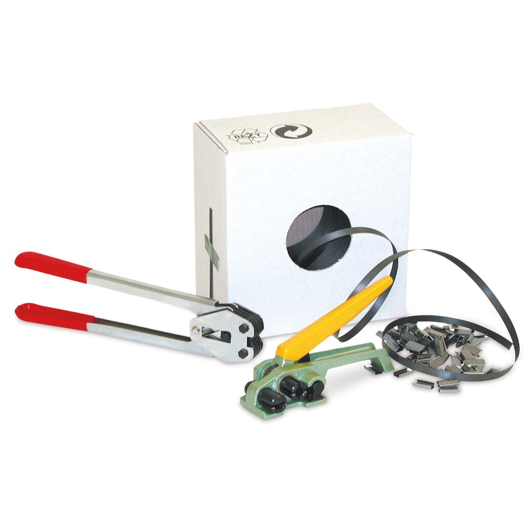 Kit de cerclage débutant pour feuillard PP, pour largeur de feuillard 13 mm Illustration du produit: Kit de cerclage débutant pour feuillard PP, pour largeur de feuillard 13 mm