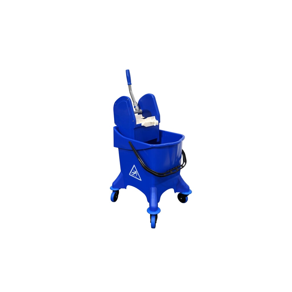Illustration du produit: Kit de démarrage pour chariot de nettoyage Steinbock®, seau simple sur roulettes de 30 litres, 5 serpillières en coton de 400 mm, manche chromé en 2 parties et support pliant