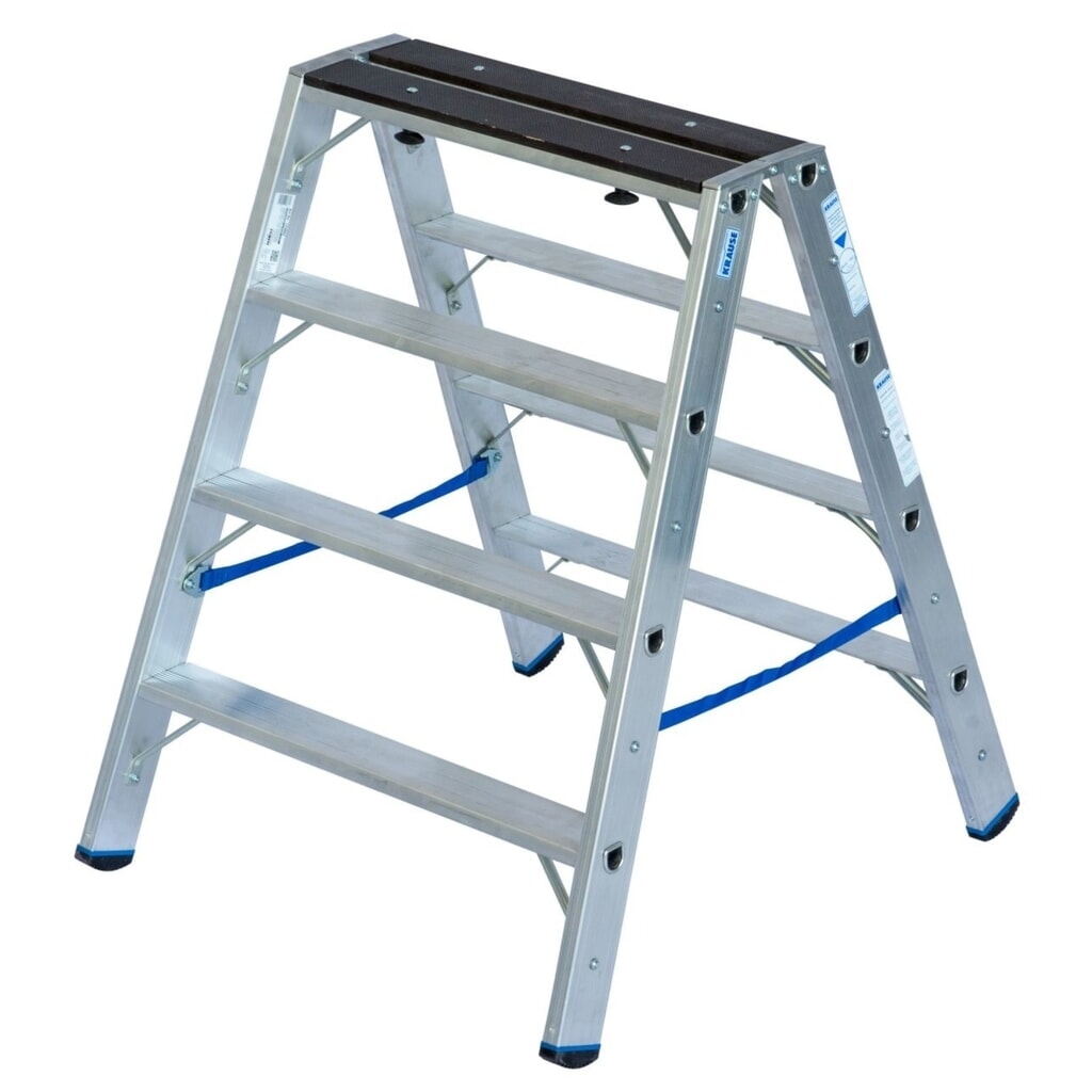 N° de l'image du produit 1 : KRAUSE® Escabeau double à marches STABILO avec support en bois 2x4 marches
