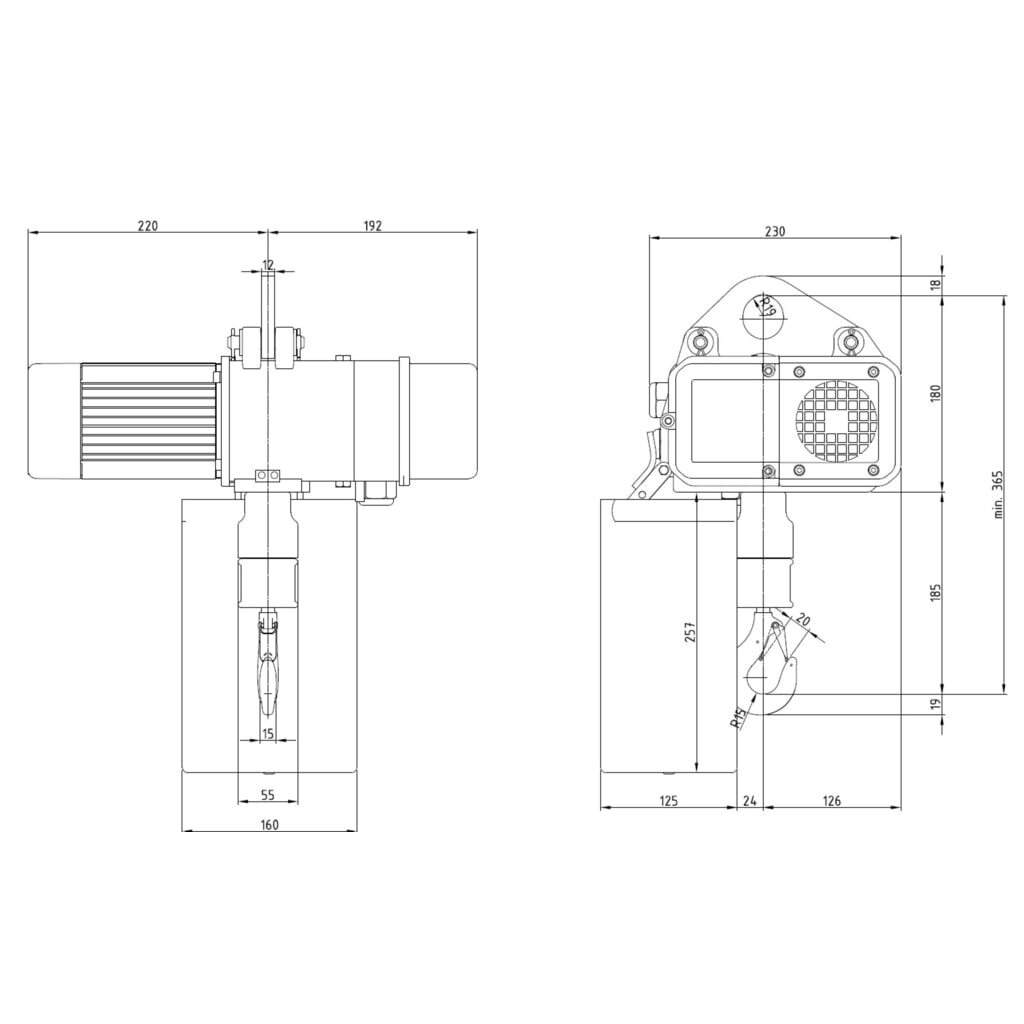 N° de l'image du produit 6 : LIFTKET Palan à chaîne électrique S-Line avec accrochage à trou unique, capacité de charge 125 kg, 8/2 m/min