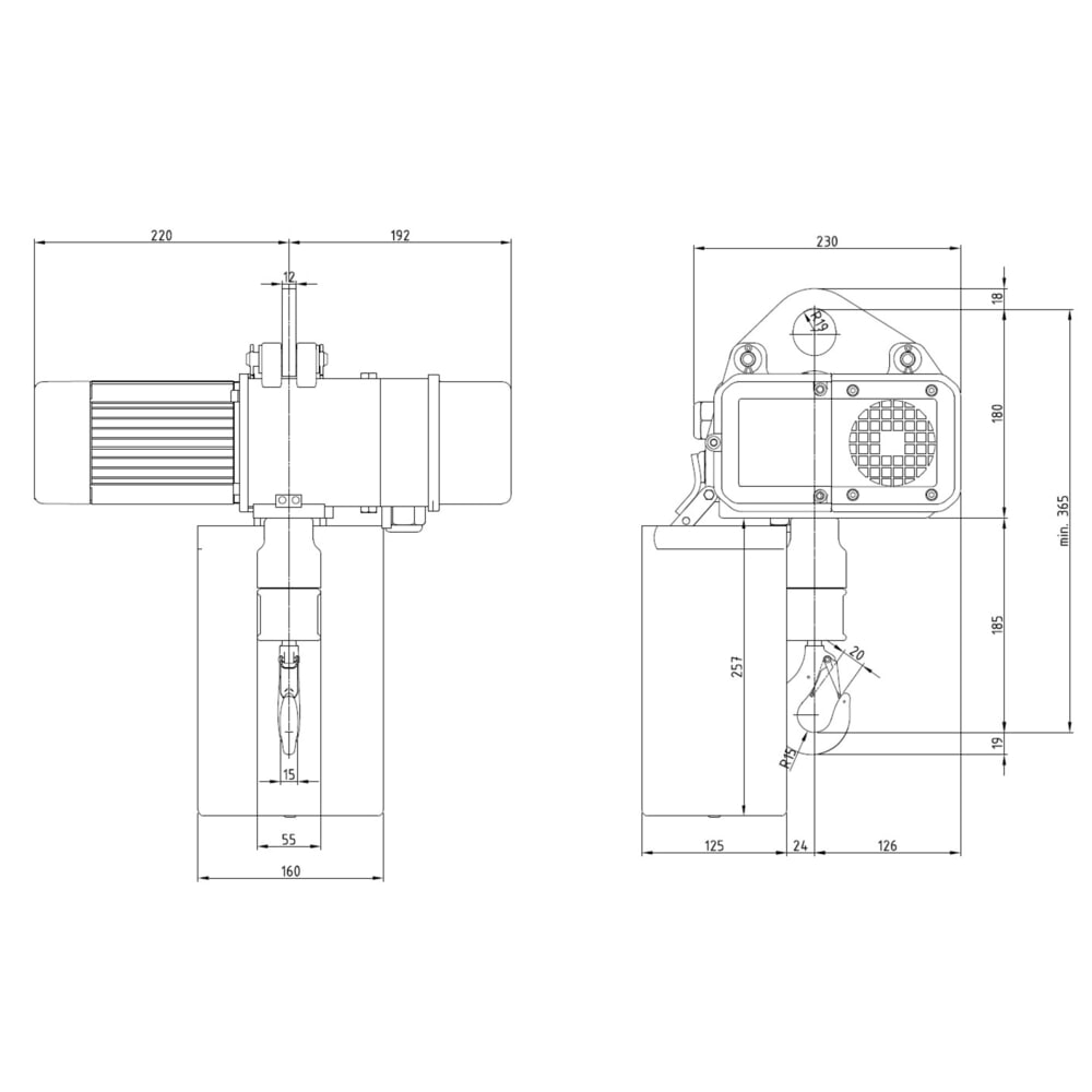 N° de l'image du produit 6 : LIFTKET Palan à chaîne électrique S-Line avec accrochage à trou unique, capacité de charge 250 kg, 8/2 m/min