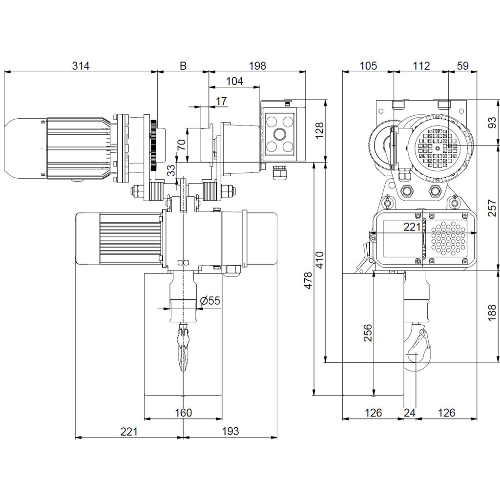 LIFTKET Palan à chaîne électrique S-Line avec mécanisme de déplacement électrique, capacité de charge 125 kg, 8/2 m/min N° de l'image du produit 7 : LIFTKET Palan à chaîne électrique S-Line avec mécanisme de déplacement électrique, capacité de charge 125 kg, 8/2 m/min