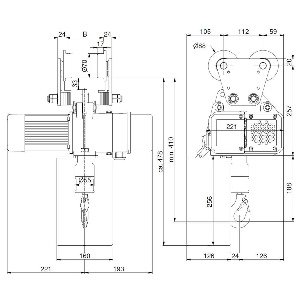 LIFTKET Palan à chaîne électrique S-Line avec mécanisme de déplacement manuel, capacité de charge 125 kg, 8/2 m/min N° de l'image du produit 7 : LIFTKET Palan à chaîne électrique S-Line avec mécanisme de déplacement manuel, capacité de charge 125 kg, 8/2 m/min